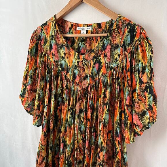 Go Softly Patio Dress House Muu Muu Lounge Feather Colorful Flowy Plus Size 1X - Picture 2 of 5
